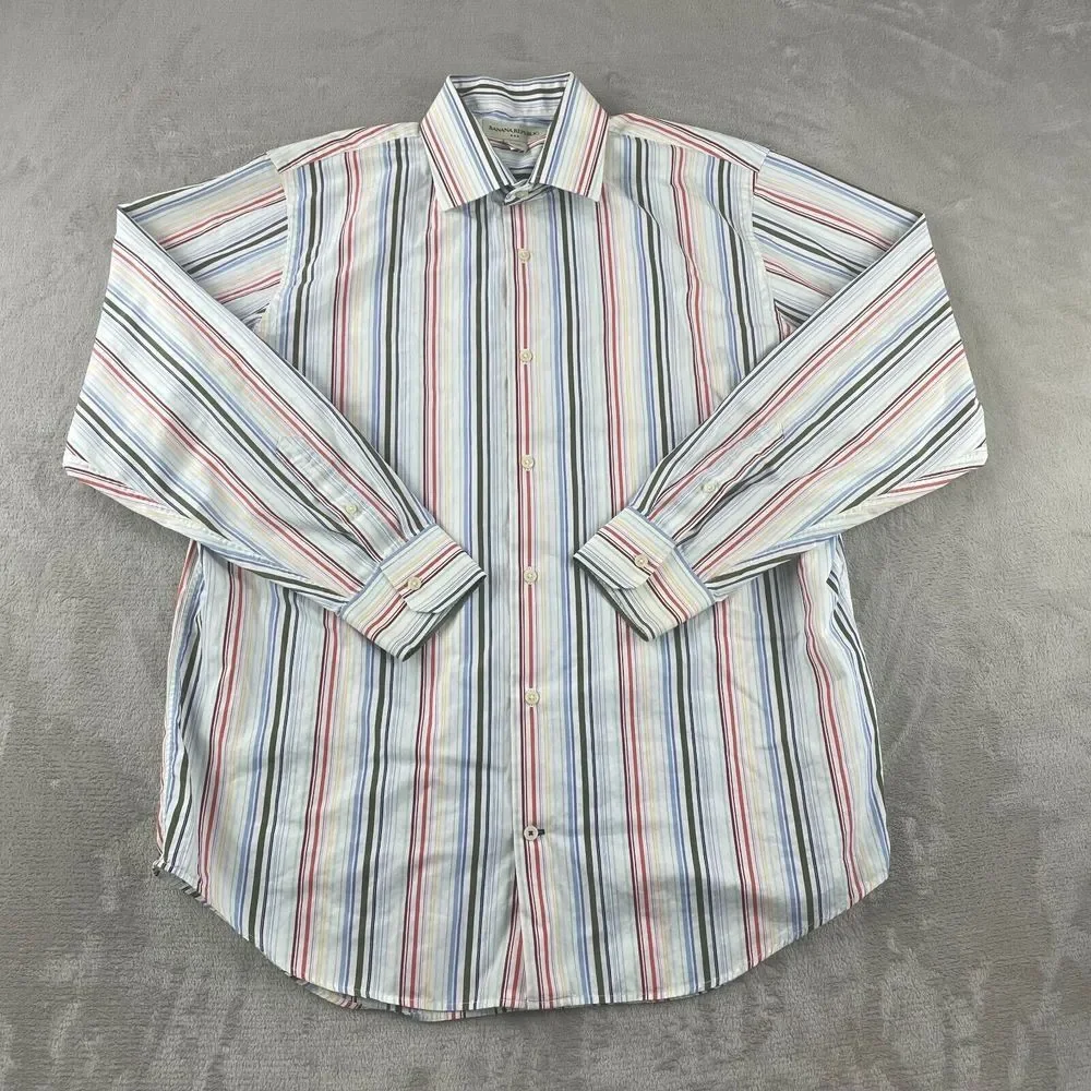 Vintage Banana Republic Shirt Men Multi Striped Long Sleeve‎ Preppy Causal
